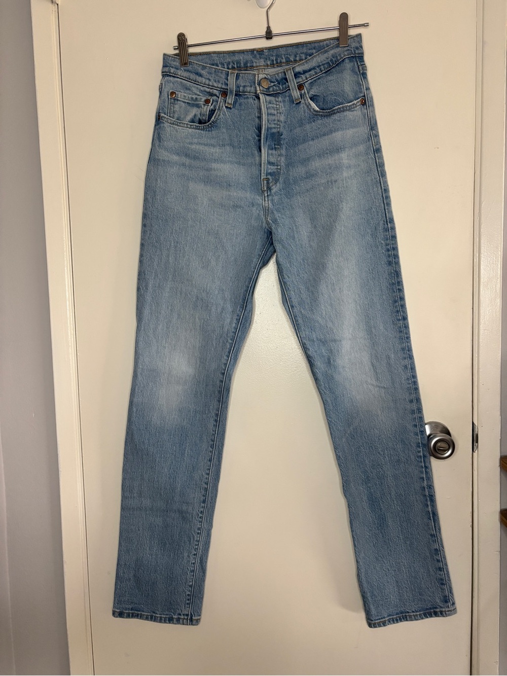 Levi's 501 Light Medium Wash High Rise Button Fly Straight Leg Jeans